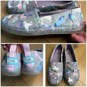 TOMS Alpargata Misty Lilac Iridescent Unicorn Glitter Sole Youth size 3 3Y